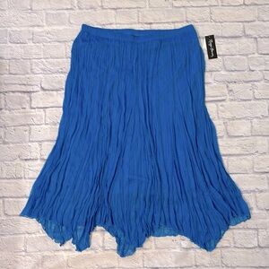 Maggie Barnes Bright Blue Plisse Asymmetrical Hem Maxi Skirt Plus Size 1X NWT